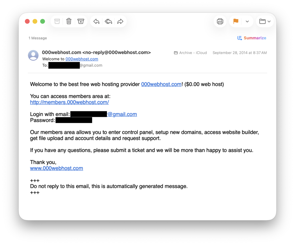 Welcome email sending my password in plaintext, 2014.